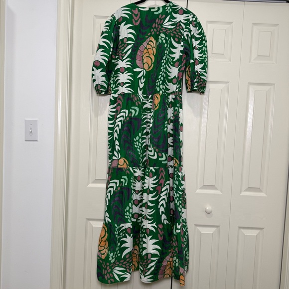 Oliphant Puff Sleeve Floral Maxi Dress Grenadine Green Pink Size Large - Picture 5 of 9